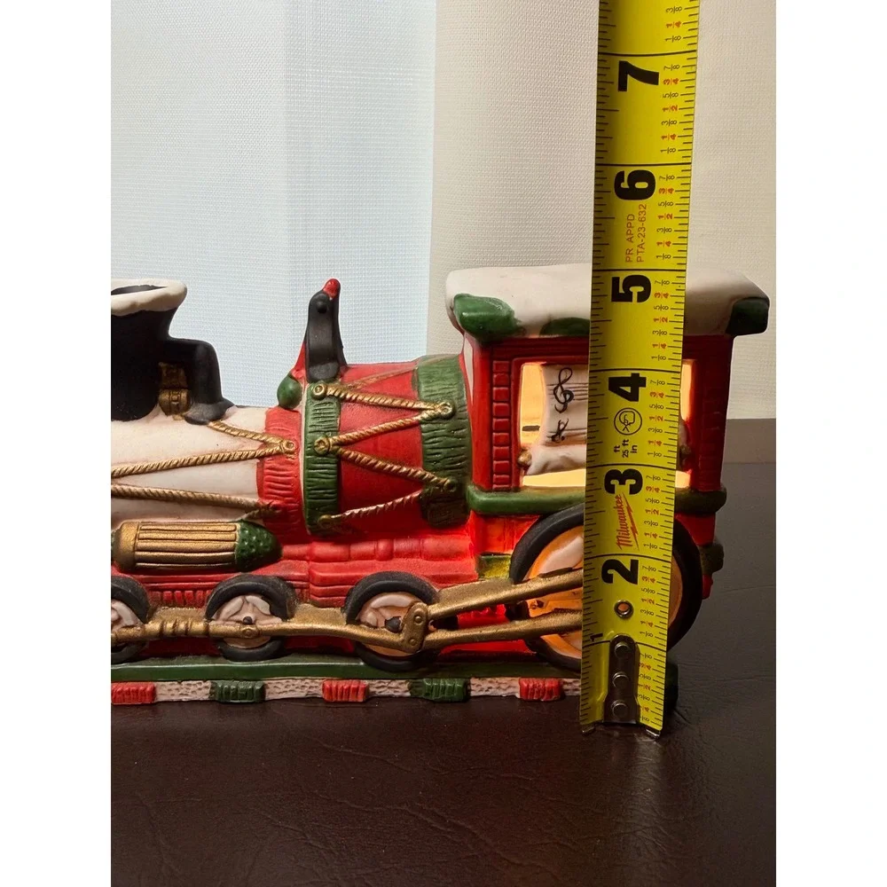 Vintage Ceramic Christmas Train Locomotive Lighted Holiday Decor Red Green Box
